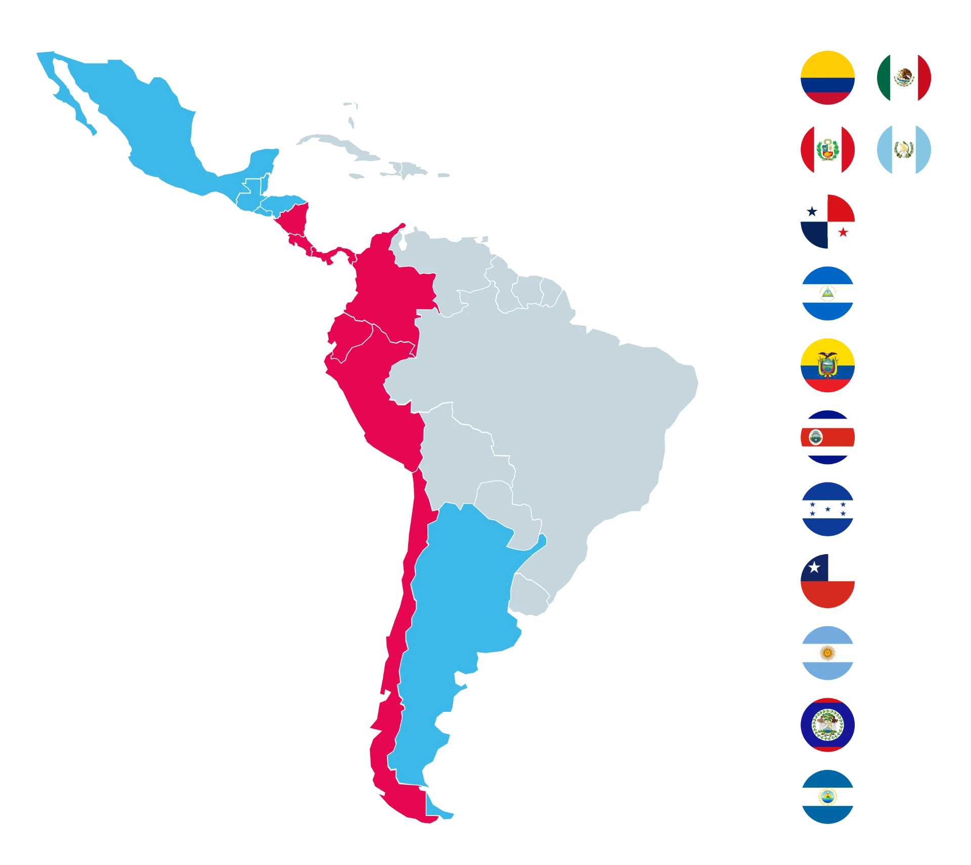 Mapa de Latinoamérica con la presencia de TecPro